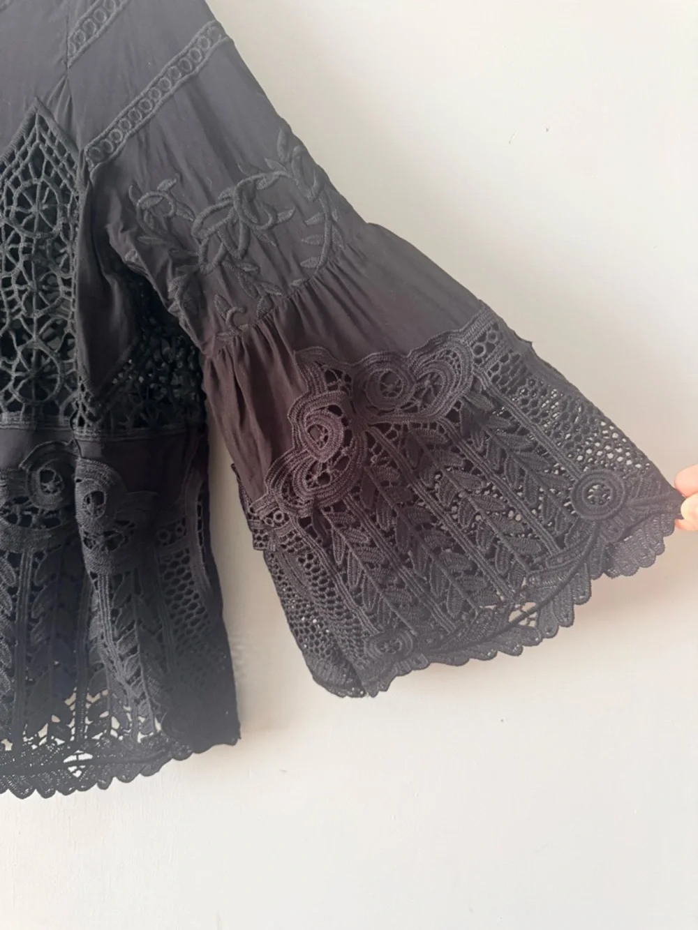 Soft Surroundings Black Crochet Lace Bell-Sleeve Blouse - Picture 2 of 5